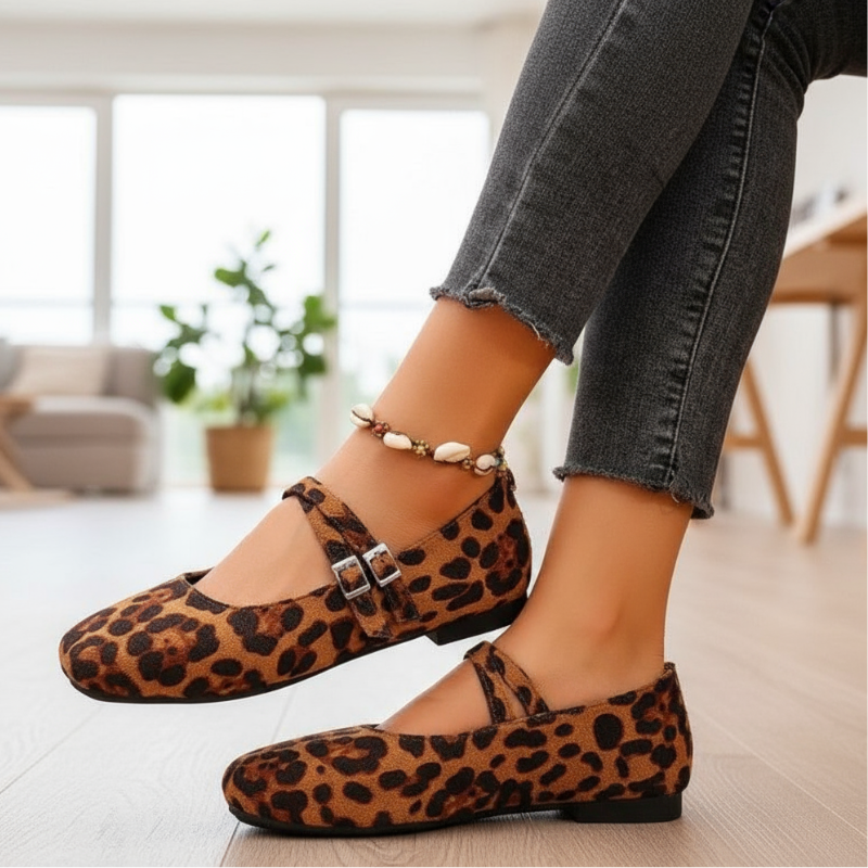 Élise Baleriny Damskie – Vintage Buty z Podwójnymi Paseczkami i Miękką Wyściółką