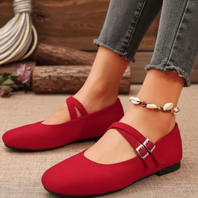 Élise Baleriny Damskie – Vintage Buty z Podwójnymi Paseczkami i Miękką Wyściółką