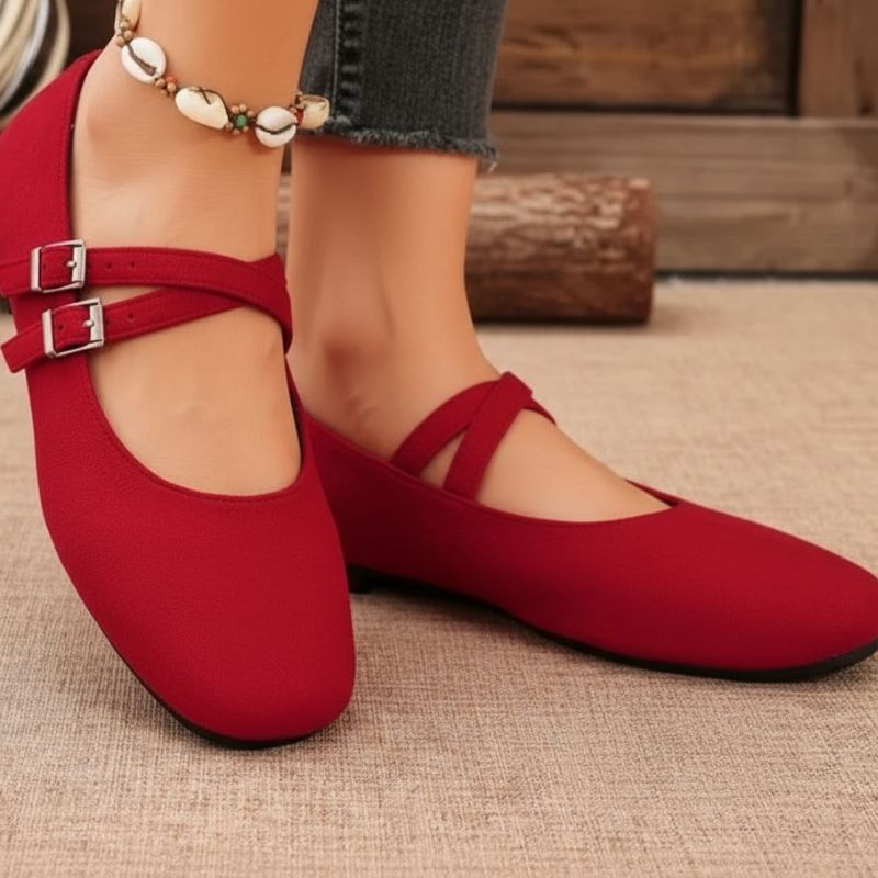 Élise Baleriny Damskie – Vintage Buty z Podwójnymi Paseczkami i Miękką Wyściółką