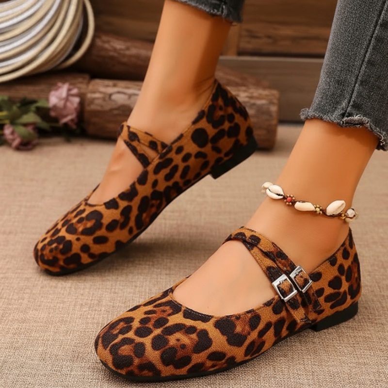 Élise Baleriny Damskie – Vintage Buty z Podwójnymi Paseczkami i Miękką Wyściółką