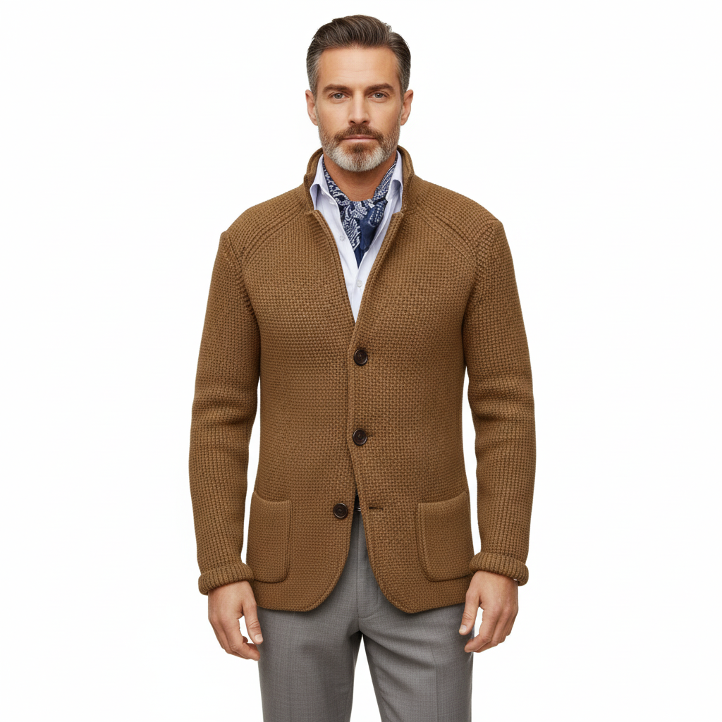 Edward Marynarka Męska Vintage – Elegancki Stójkowy Kołnierz, Długie Rękawy & Ponadczasowy Styl