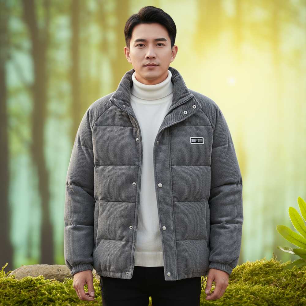 René Kurtka Męska – Elegancka Kurtka z Prążkowanego Aksamitnego Weluru z Ciepłą Domieszką Wełny