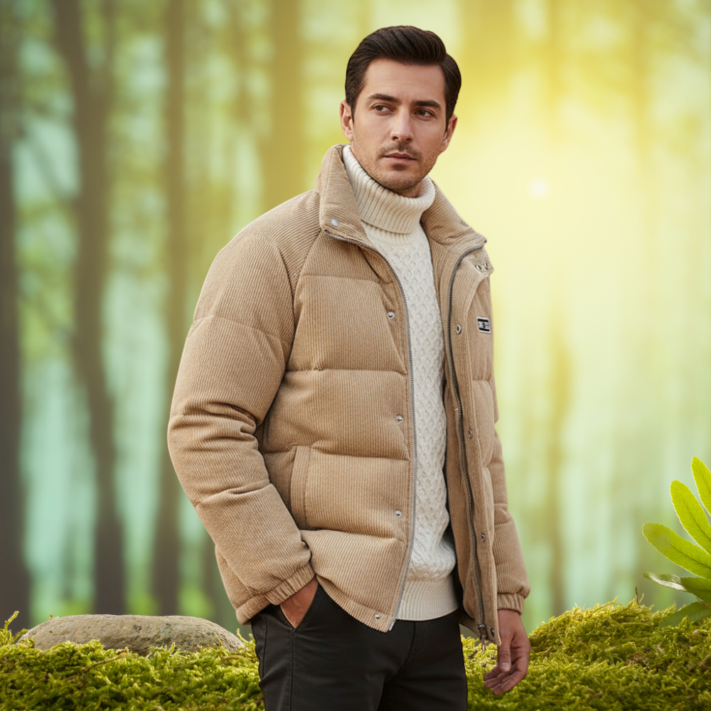 René Kurtka Męska – Elegancka Kurtka z Prążkowanego Aksamitnego Weluru z Ciepłą Domieszką Wełny