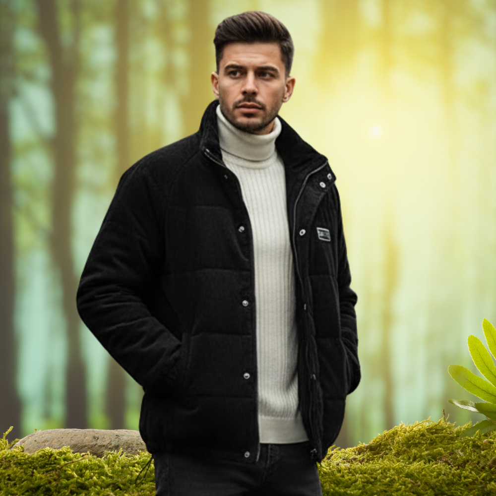 René Kurtka Męska – Elegancka Kurtka z Prążkowanego Aksamitnego Weluru z Ciepłą Domieszką Wełny