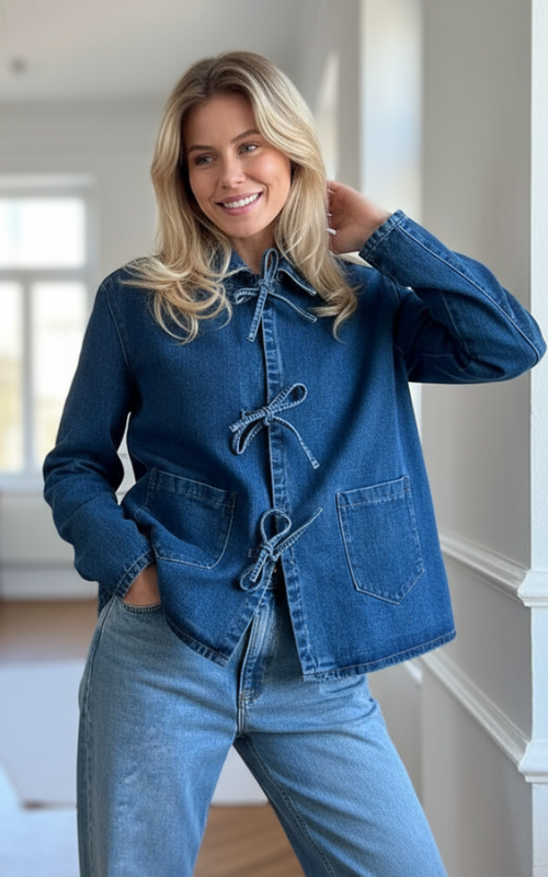 Rayna Kurtka Damska – Jeansowa do Wiązania 100% Bawełna, Styl Swobodny i Oryginalny