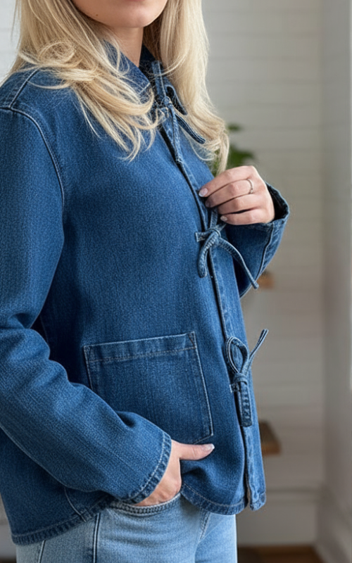 Rayna Kurtka Damska – Jeansowa do Wiązania 100% Bawełna, Styl Swobodny i Oryginalny