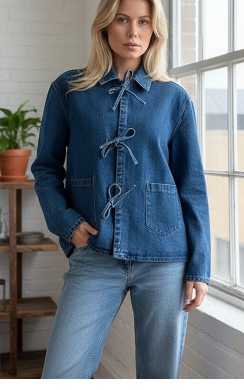 Rayna Kurtka Damska – Jeansowa do Wiązania 100% Bawełna, Styl Swobodny i Oryginalny
