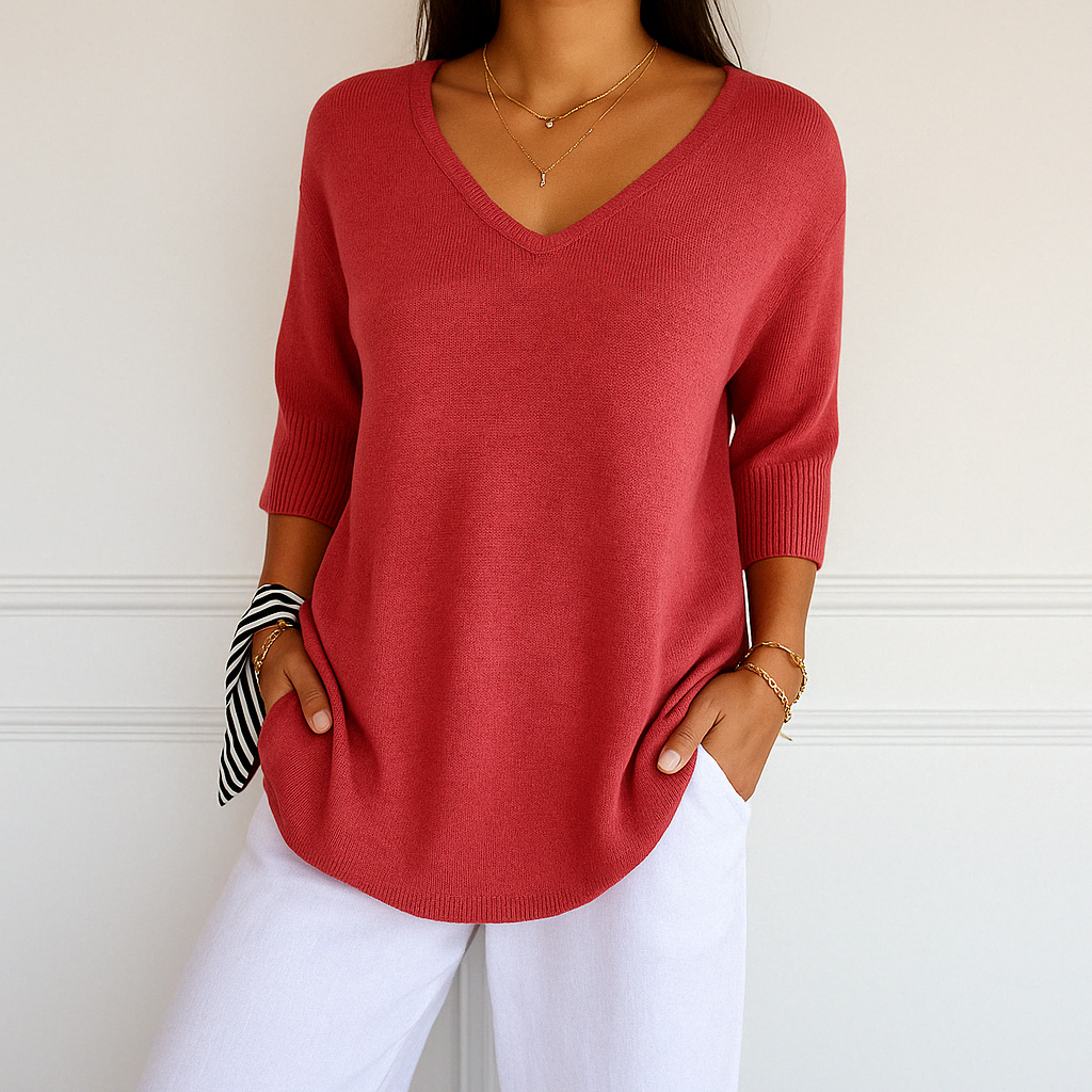 Coraline Damski Sweter z Dekoltem w Serek – Cienka Dzianina, Miękki i Elegancki dla Wyszukanego Stylu