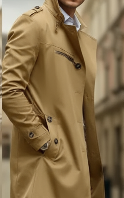 Rey Płaszcz Męski – Elegancki, Wodoodporny Trencz z Klasycznym Dwurzędowym Zapięciem