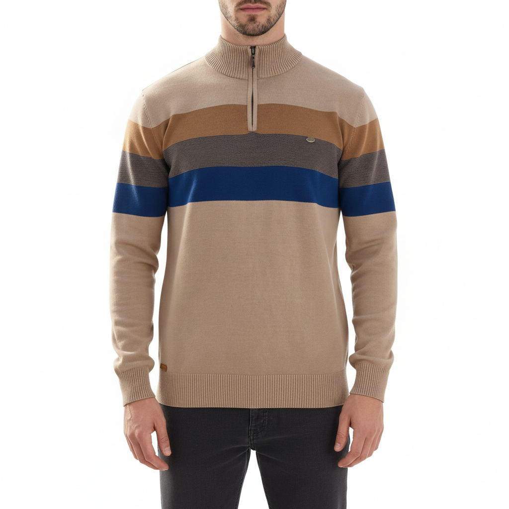 Liam Sweter Męski w Paski – Zamek przy Stójce, Ciepły i Wygodny z Mieszanki Wełny i Poliestru