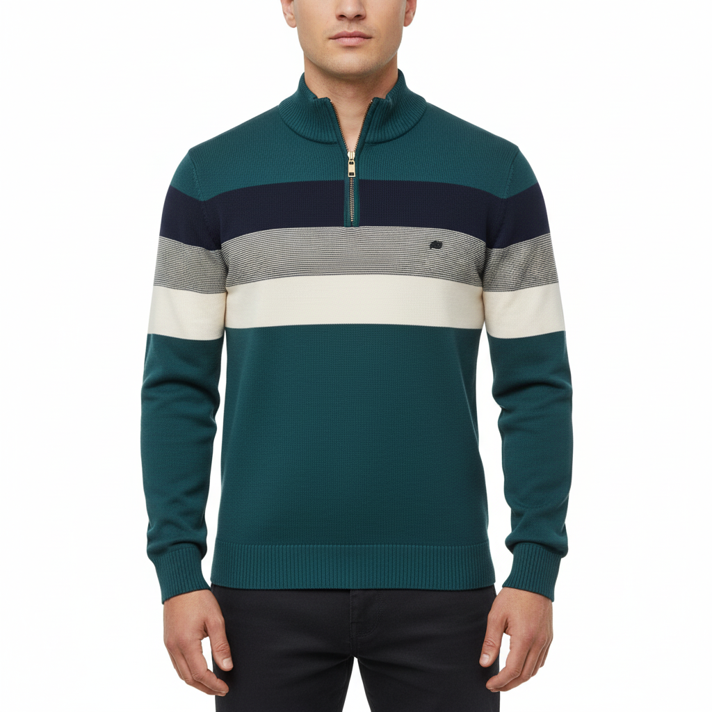 Liam Sweter Męski w Paski – Zamek przy Stójce, Ciepły i Wygodny z Mieszanki Wełny i Poliestru