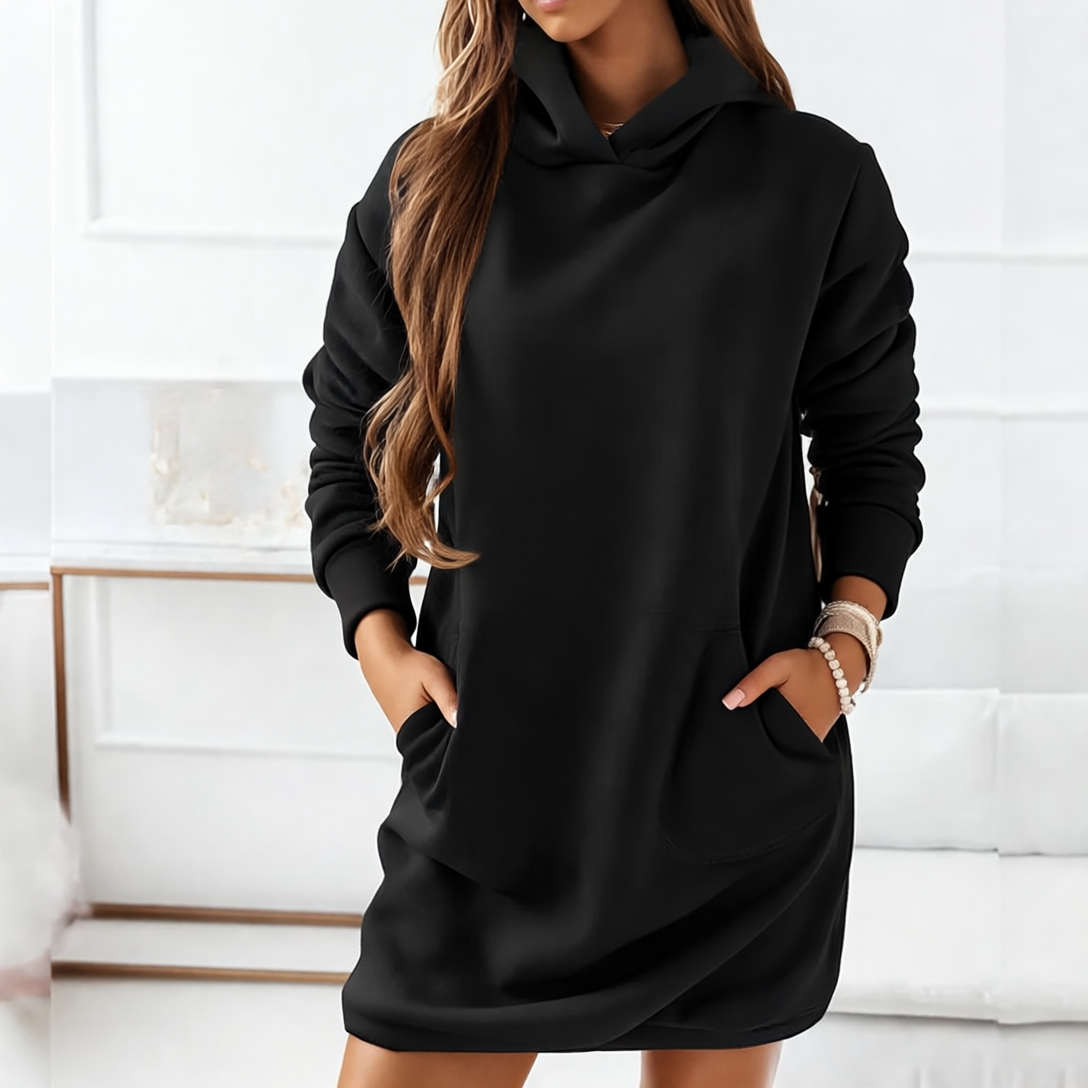 Tessia Sukienka Damska z Kapturem – Wygodna Mieszanka Bawełny z Kieszeniami i Swobodną Elegancją