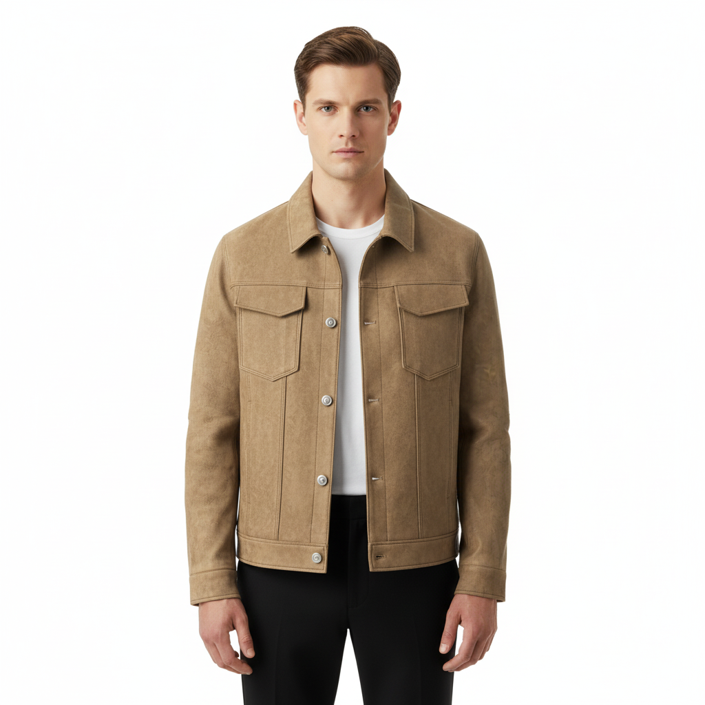 Alaric Kurtka Męska z Zamszu – Eleganckie Guziki, Wyrafinowany Kołnierz & Klasyczny, Swobodny Styl