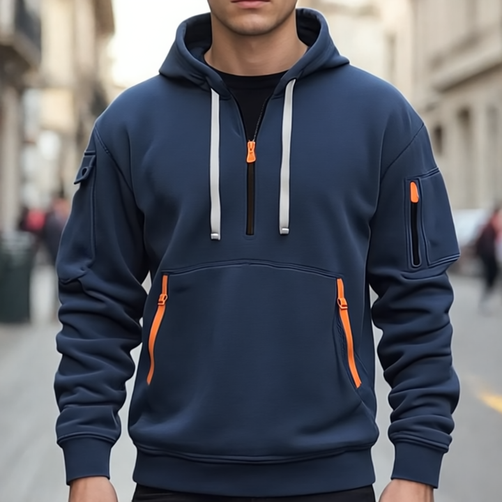 Mario Męska Bluza z Kapturem – Nowoczesna z Półzamkiem, Wieloma Kieszeniami i Swobodnym Stylem