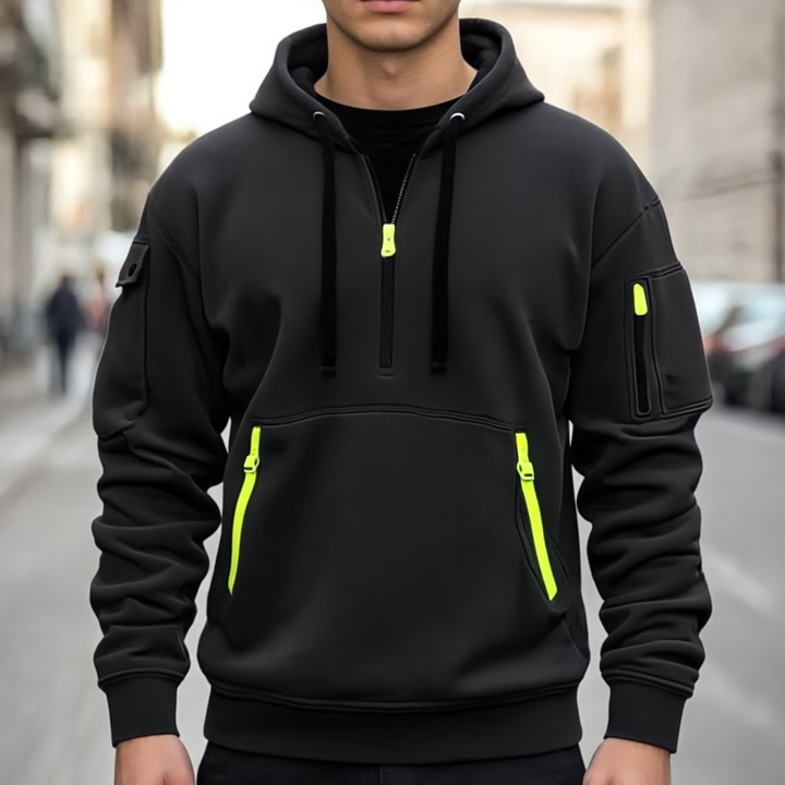 Mario Męska Bluza z Kapturem – Nowoczesna z Półzamkiem, Wieloma Kieszeniami i Swobodnym Stylem