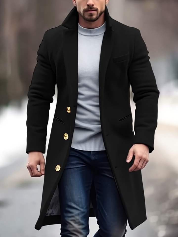 Robert Męski Płaszcz Zimowy – Długi, Elegancki z Praktycznymi Kieszeniami, Guzikami i Dopasowanym Krojem