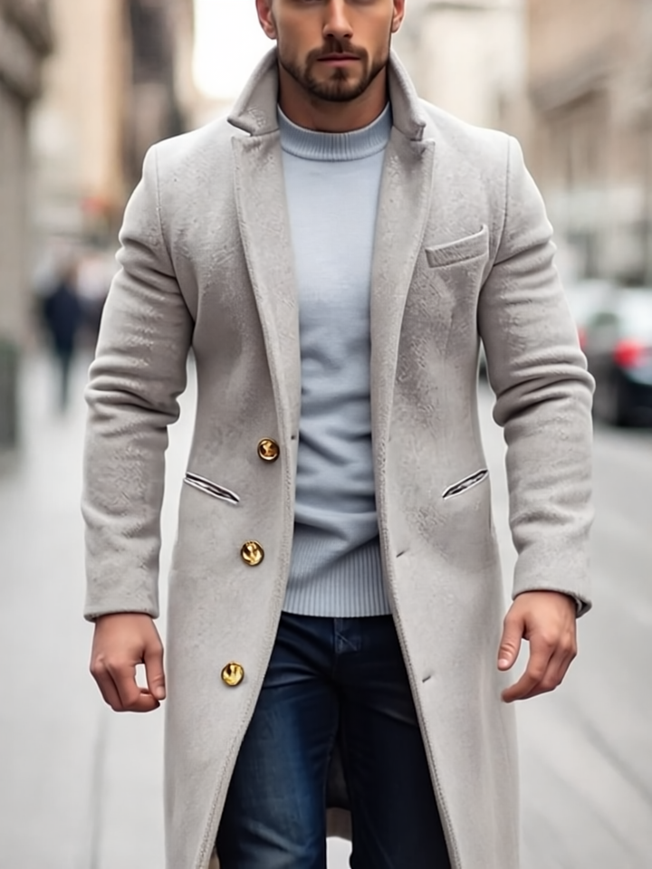 Robert Męski Płaszcz Zimowy – Długi, Elegancki z Praktycznymi Kieszeniami, Guzikami i Dopasowanym Krojem