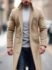 Robert Męski Płaszcz Zimowy – Długi, Elegancki z Praktycznymi Kieszeniami, Guzikami i Dopasowanym Krojem