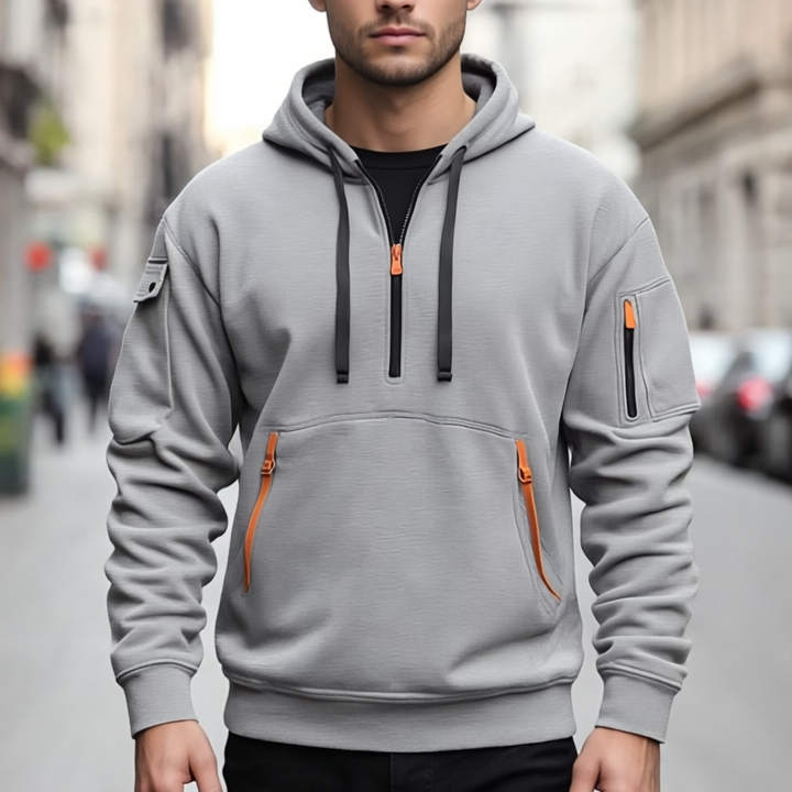 Mario Męska Bluza z Kapturem – Nowoczesna z Półzamkiem, Wieloma Kieszeniami i Swobodnym Stylem