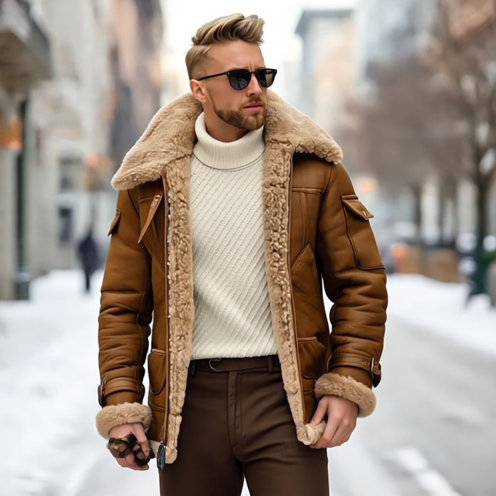 Raymond Kurtka Męska – Wytrzymała skóra z miękką podszytą futrem i eleganckim stylem