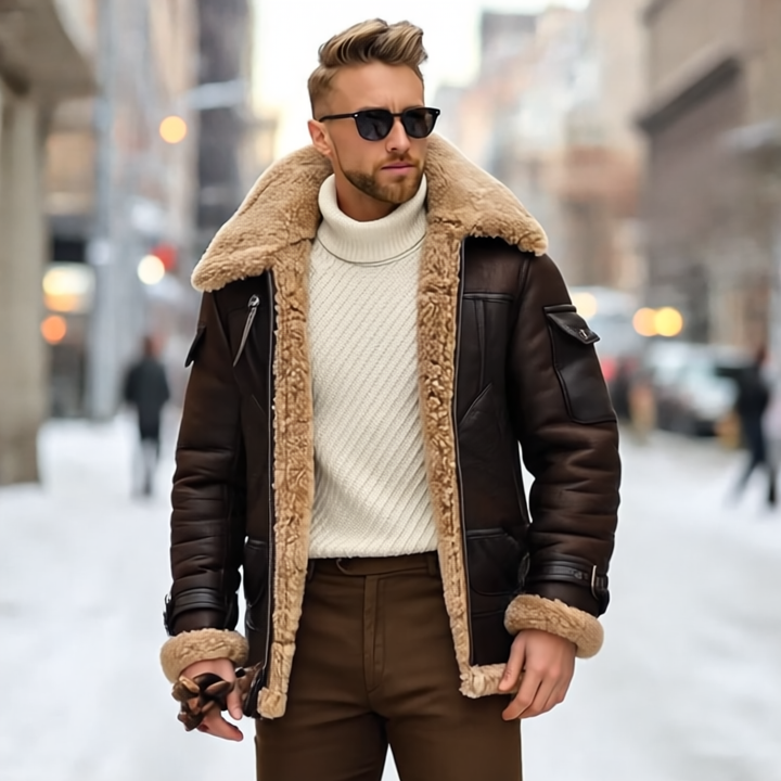 Raymond Kurtka Męska – Wytrzymała skóra z miękką podszytą futrem i eleganckim stylem