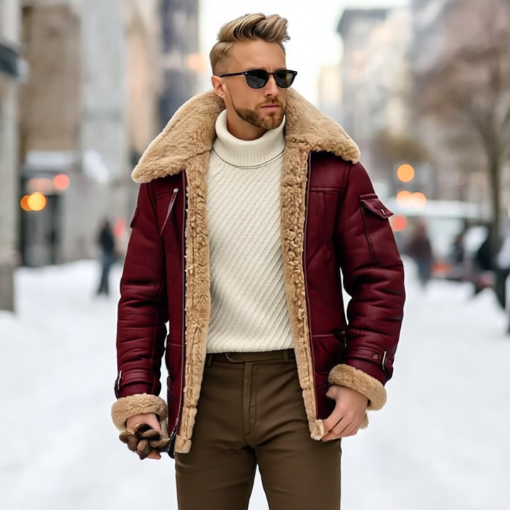 Raymond Kurtka Męska – Wytrzymała skóra z miękką podszytą futrem i eleganckim stylem