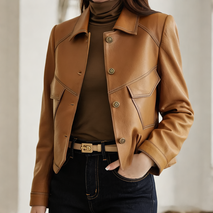 Anita Kurtka Skórzana Damska – Elegancka, miękka i wyrafinowana z charakterystycznym kołnierzem i kieszeniami