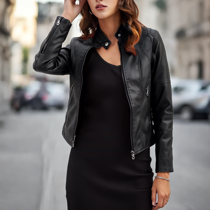 Diana Kurtka Skórzana Damska – Elegancki krój regularny z kieszeniami na zamek i zapięciem na suwak