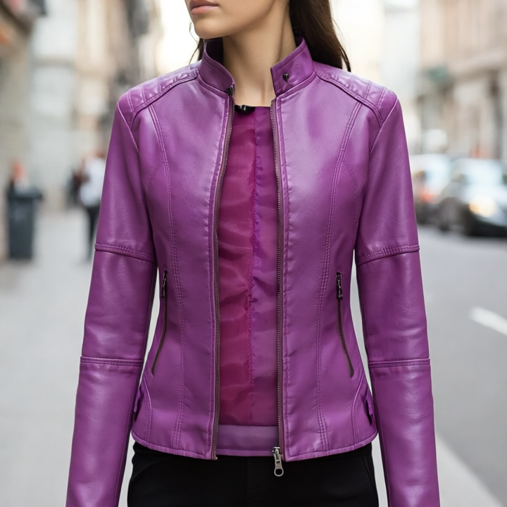 Diana Kurtka Skórzana Damska – Elegancki krój regularny z kieszeniami na zamek i zapięciem na suwak