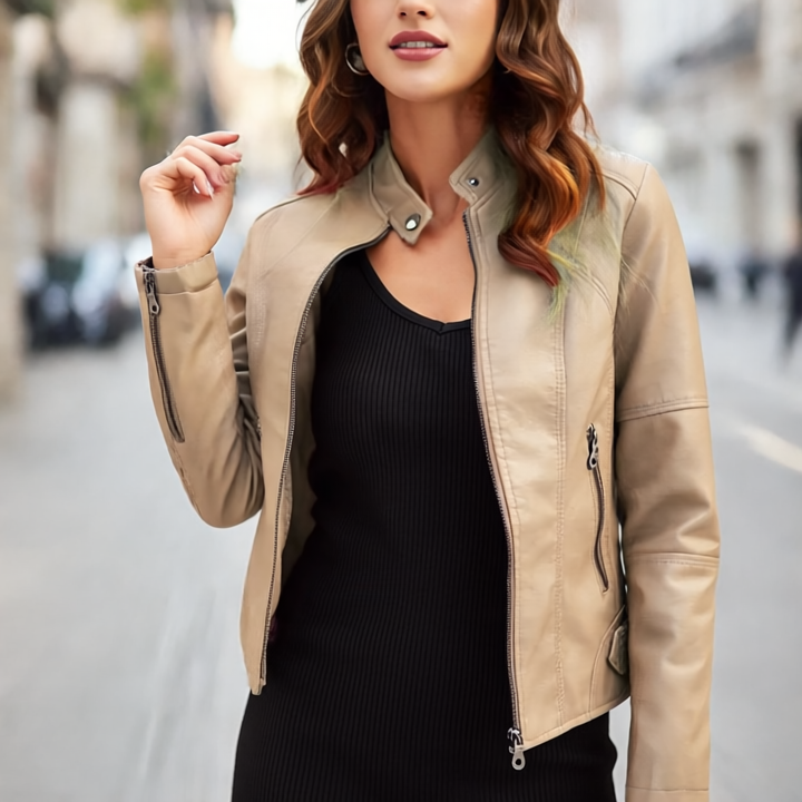 Diana Kurtka Skórzana Damska – Elegancki krój regularny z kieszeniami na zamek i zapięciem na suwak
