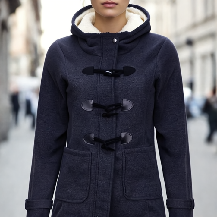 Katalina Długi Płaszcz Zimowy Damski – Elegancki, ciepły z wbudowanym kapturem i praktycznymi kieszeniami