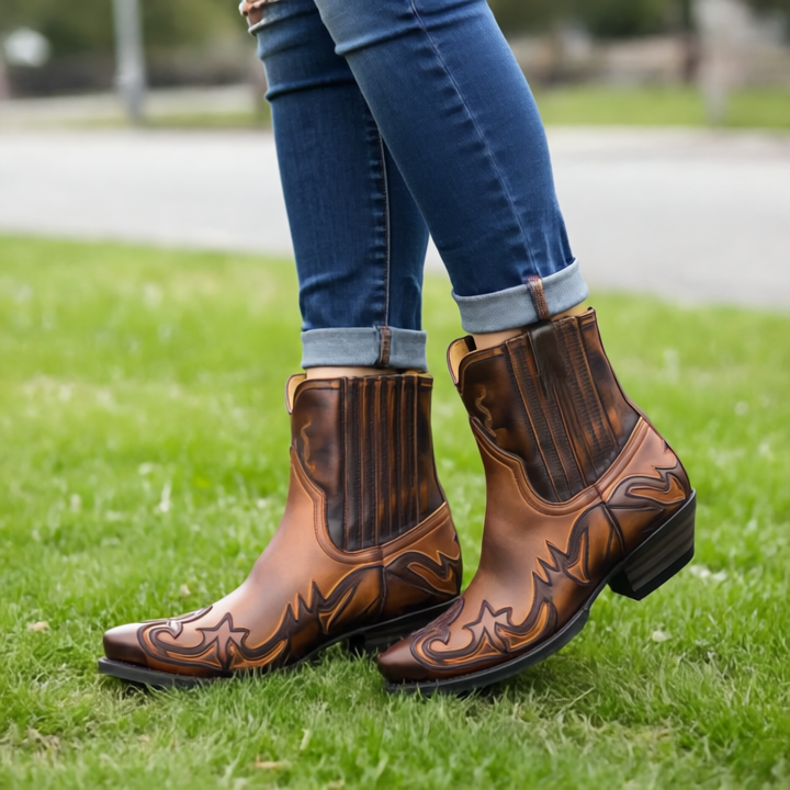 Nyomi Kozaki Damskie Western – Skórzane kowbojki z antypoślizgową podeszwą i eleganckim stylem