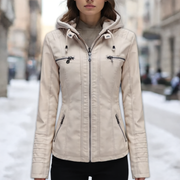 Xyla Kurtka Damska ze Skóry – Elegancka z kapturem, zapięciem na zamek i praktycznymi kieszeniami