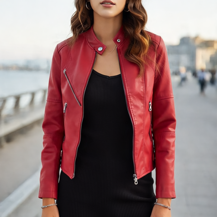 Diana Kurtka Skórzana Damska – Elegancki krój regularny z kieszeniami na zamek i zapięciem na suwak