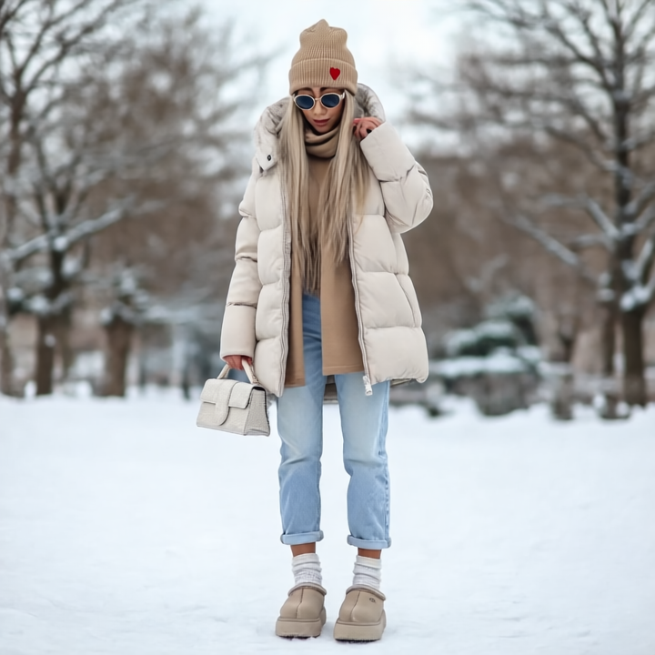 Sheila Płaszcz Zimowy Damski – Ciepły, gruby z zintegrowanym kapturem i zamkiem błyskawicznym