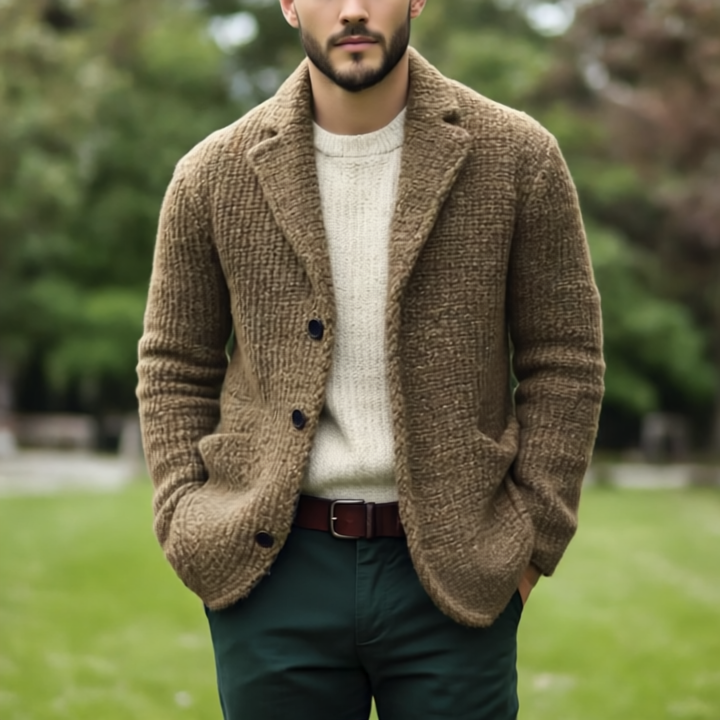 Derek Kardigan Męski – Miękka dzianina, regularny krój i eleganckie zapięcie na guziki