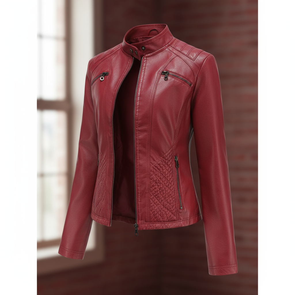 Andrijana Kurtka Damska – Elegancka Kurtka z Miękkiej Skóry z Asymetrycznym Zamkiem