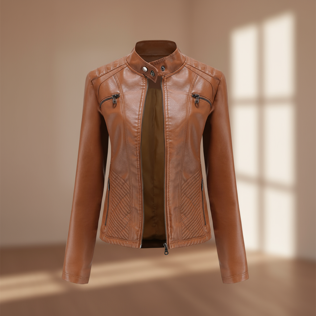 Andrijana Kurtka Damska – Elegancka Kurtka z Miękkiej Skóry z Asymetrycznym Zamkiem