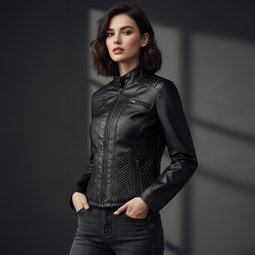 Andrijana Kurtka Damska – Elegancka Kurtka z Miękkiej Skóry z Asymetrycznym Zamkiem