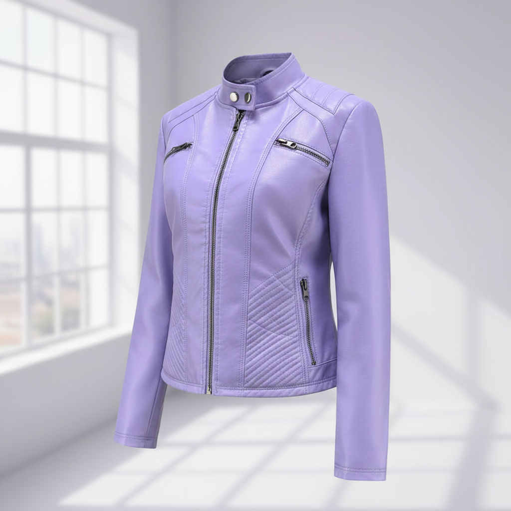 Andrijana Kurtka Damska – Elegancka Kurtka z Miękkiej Skóry z Asymetrycznym Zamkiem