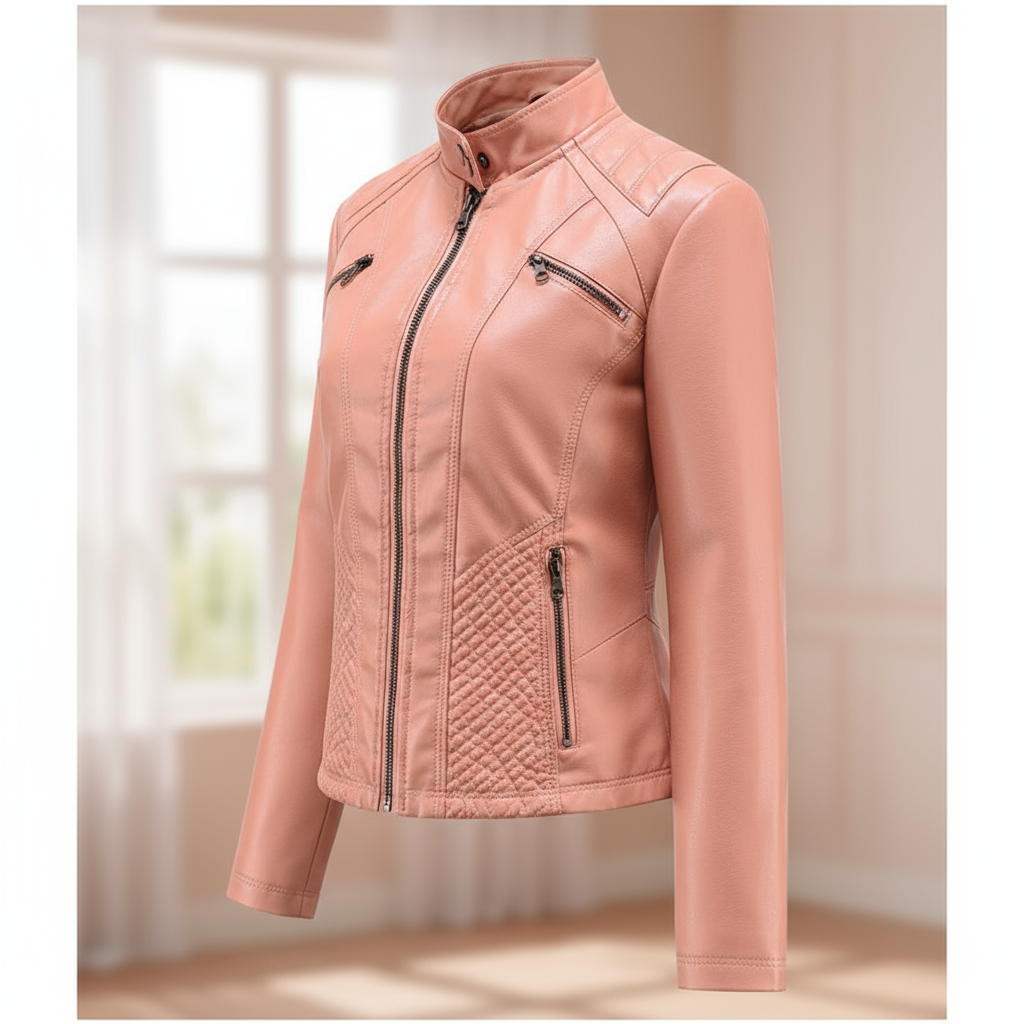 Andrijana Kurtka Damska – Elegancka Kurtka z Miękkiej Skóry z Asymetrycznym Zamkiem