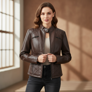 Andrijana Kurtka Damska – Elegancka Kurtka z Miękkiej Skóry z Asymetrycznym Zamkiem