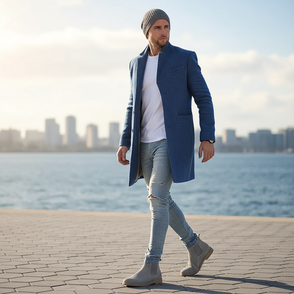 James Płaszcz Męski Długi – Elegancki Płaszcz z Ciepłej Wełny w Ponadczasowym Stylu