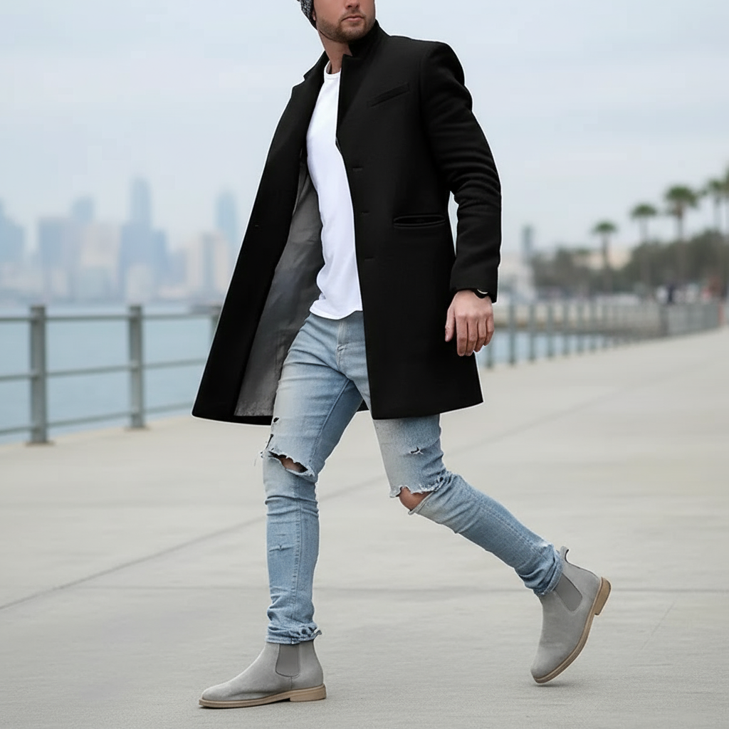 James Płaszcz Męski Długi – Elegancki Płaszcz z Ciepłej Wełny w Ponadczasowym Stylu