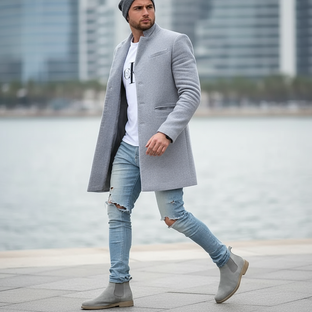 James Płaszcz Męski Długi – Elegancki Płaszcz z Ciepłej Wełny w Ponadczasowym Stylu