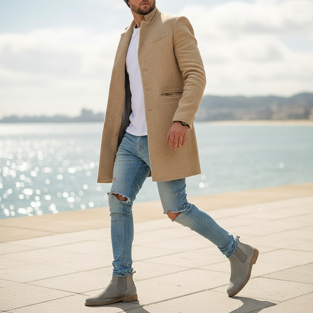 James Płaszcz Męski Długi – Elegancki Płaszcz z Ciepłej Wełny w Ponadczasowym Stylu