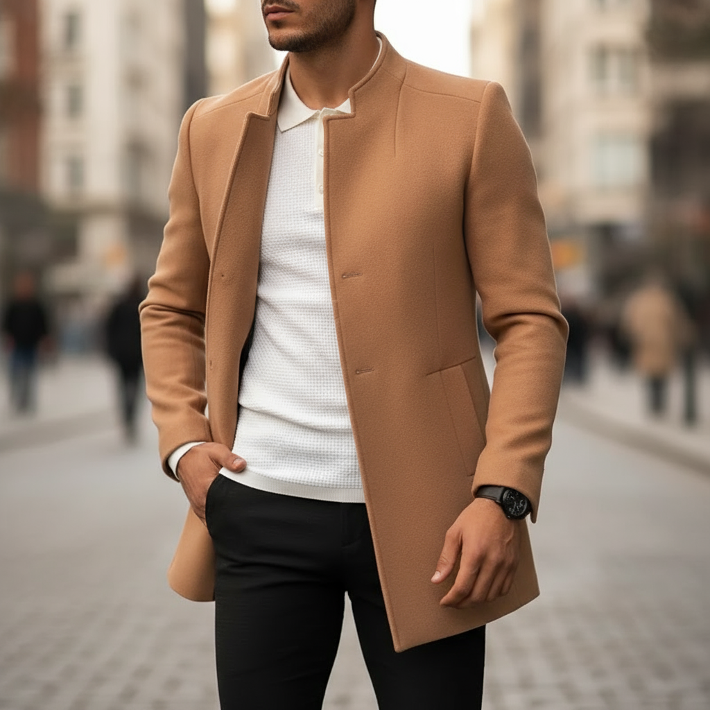 Alain Płaszcz Męski – Elegancki, Miękki i Wygodny Płaszcz z Wełny o Ponadczasowym Stylu