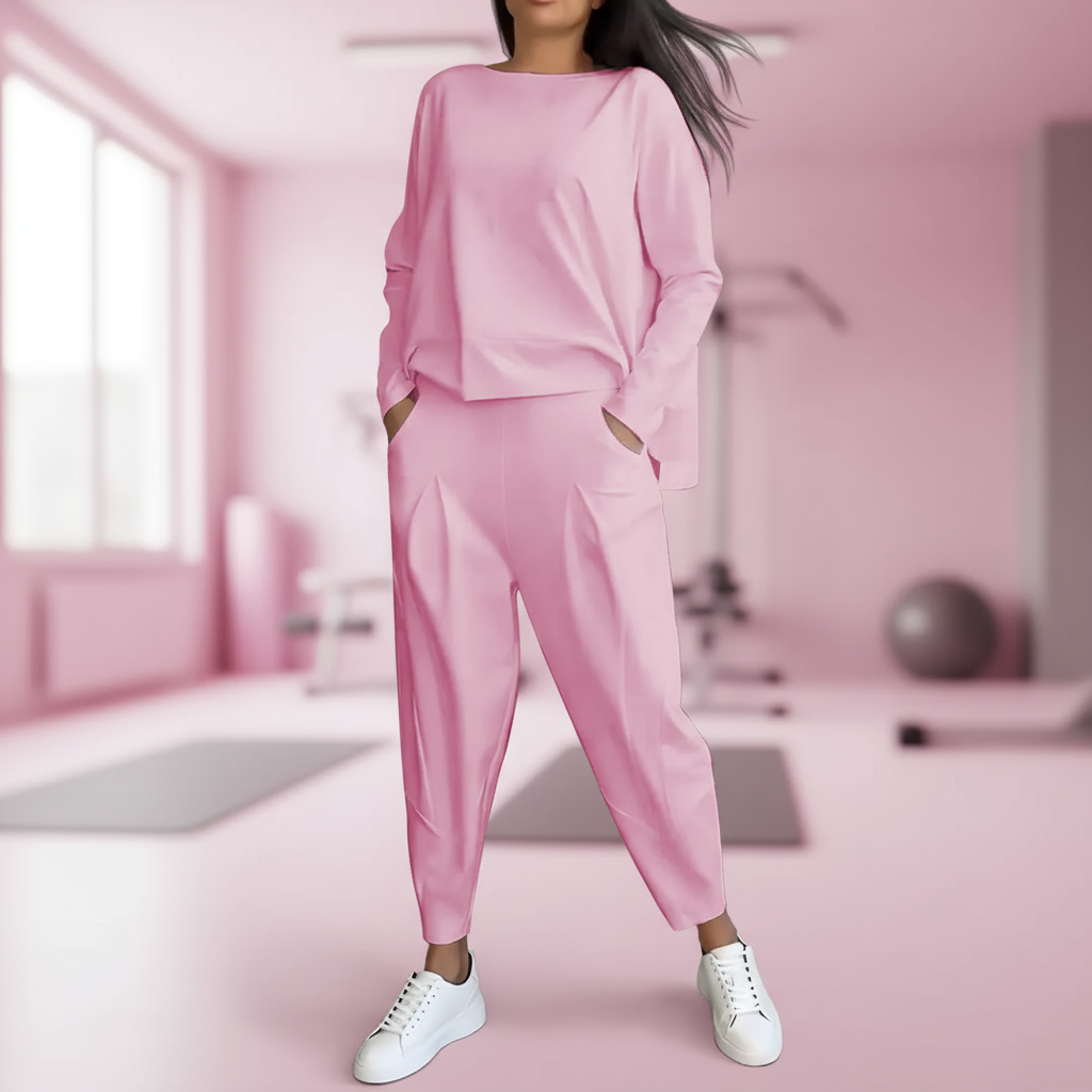 Emilie Zestaw Damski – Wygodny i Elegancki Strój z Elastanu z Okrągłym Dekoltem w Nowoczesnym Stylu