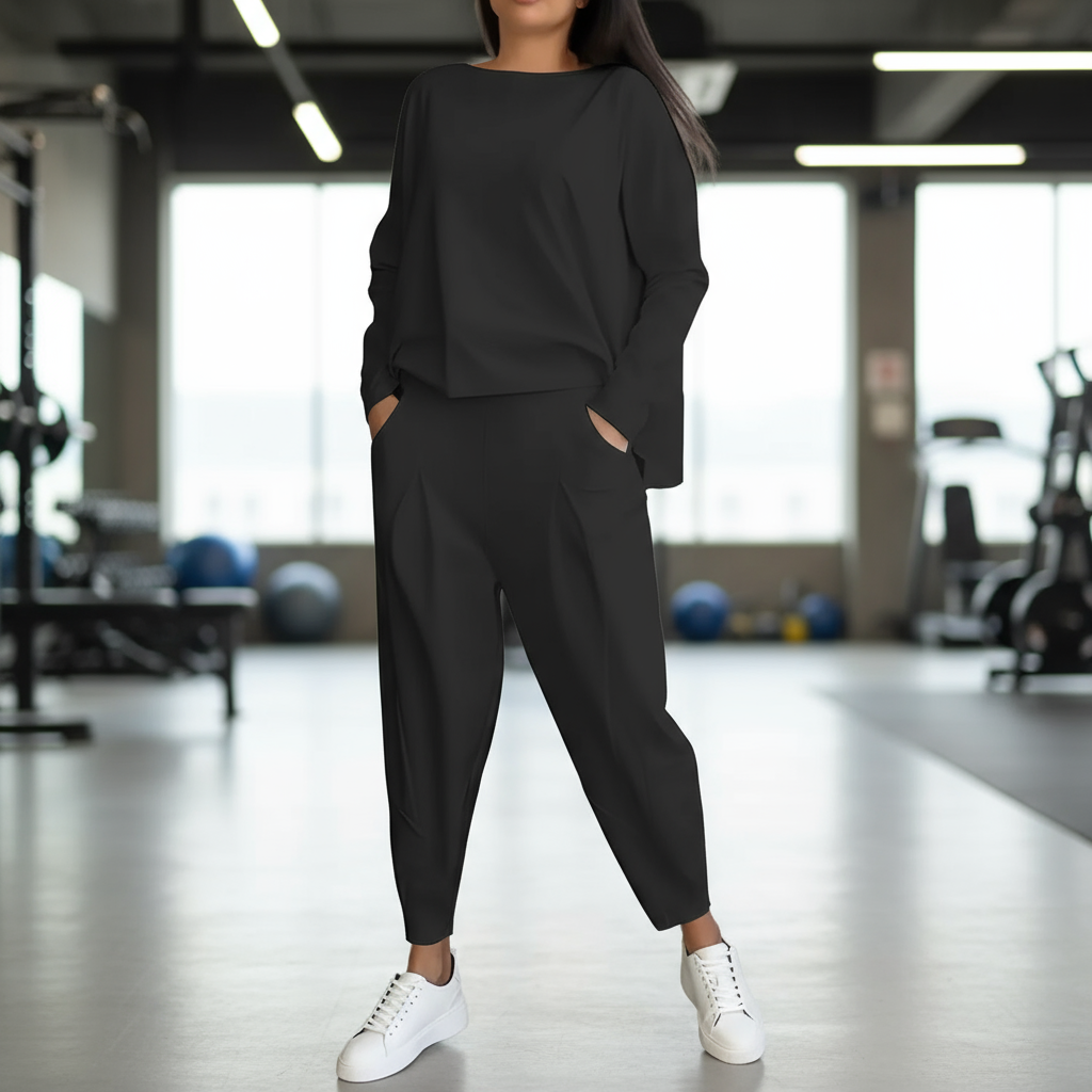 Emilie Zestaw Damski – Wygodny i Elegancki Strój z Elastanu z Okrągłym Dekoltem w Nowoczesnym Stylu