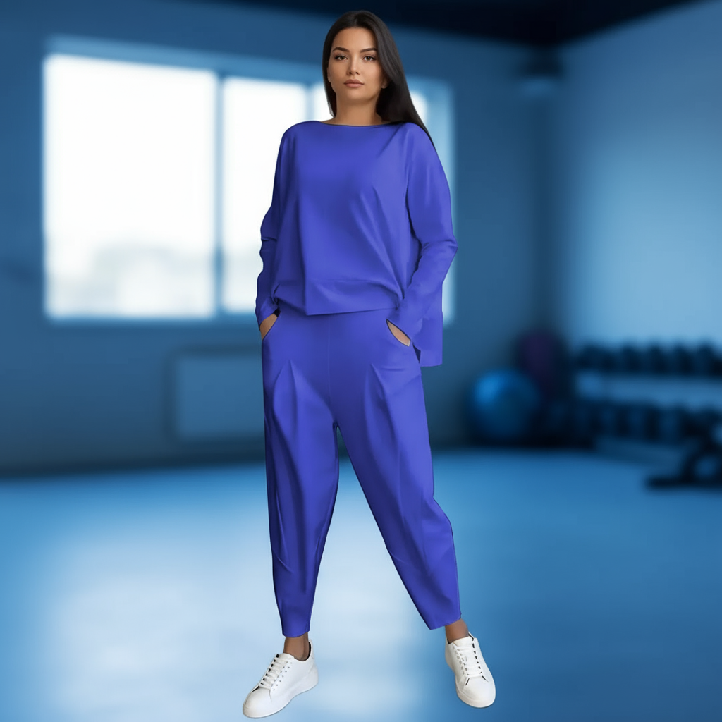 Emilie Zestaw Damski – Wygodny i Elegancki Strój z Elastanu z Okrągłym Dekoltem w Nowoczesnym Stylu